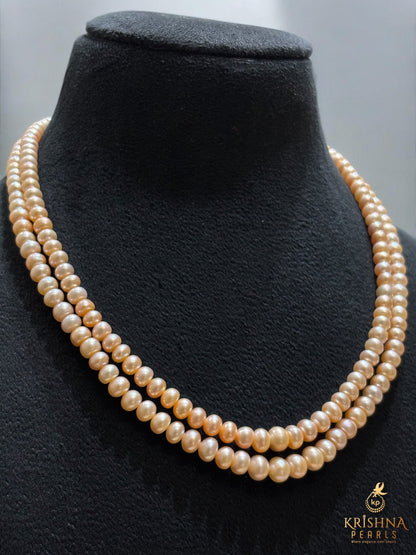 Beautiful 5-7 MM Pink Pearls Double Layer Necklace Set