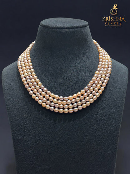 Four Layers Shades Of Pink Pearls Necklace Premium Quality