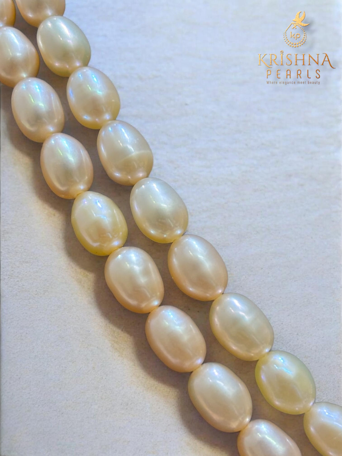2 Line Pearls Necklace - Oval Peach Pink Double Strand Pearls Necklace Set