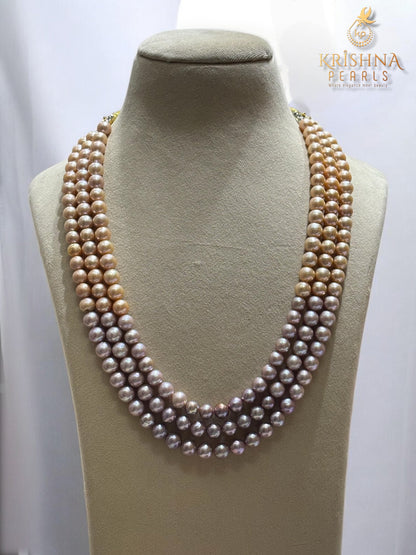 Round Pink Pearls 7-8 MM Necklace Set