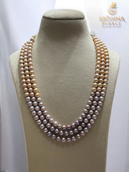 Round Pink Pearls 7-8 MM Necklace Set