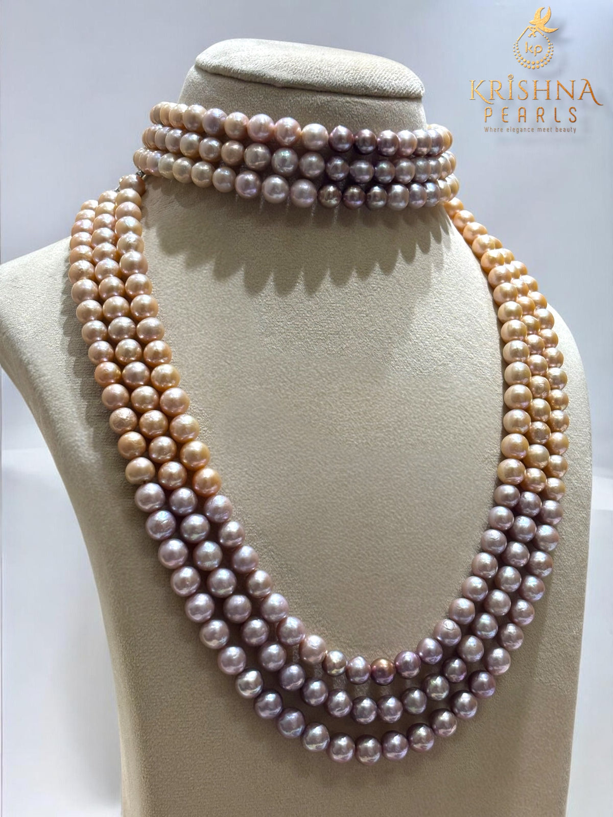 Round Pink Pearls 7-8 MM Necklace With Choker Set