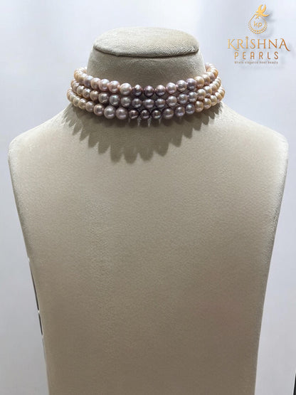 Round Pink Pearls 7-8 MM Choker Set