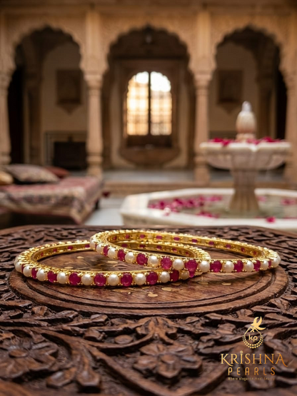 Classic Ruby & Pearls Studded Bangles