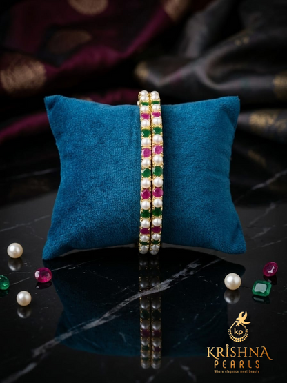 Classic Ruby & Pearls Studded Bangles
