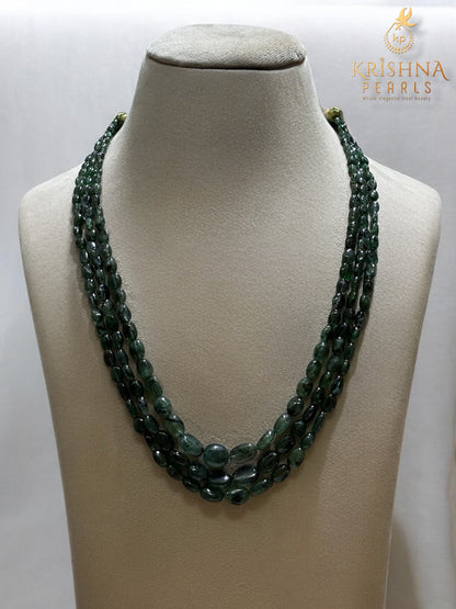 Dark Green Three Layers Natural Emeralds Necklace