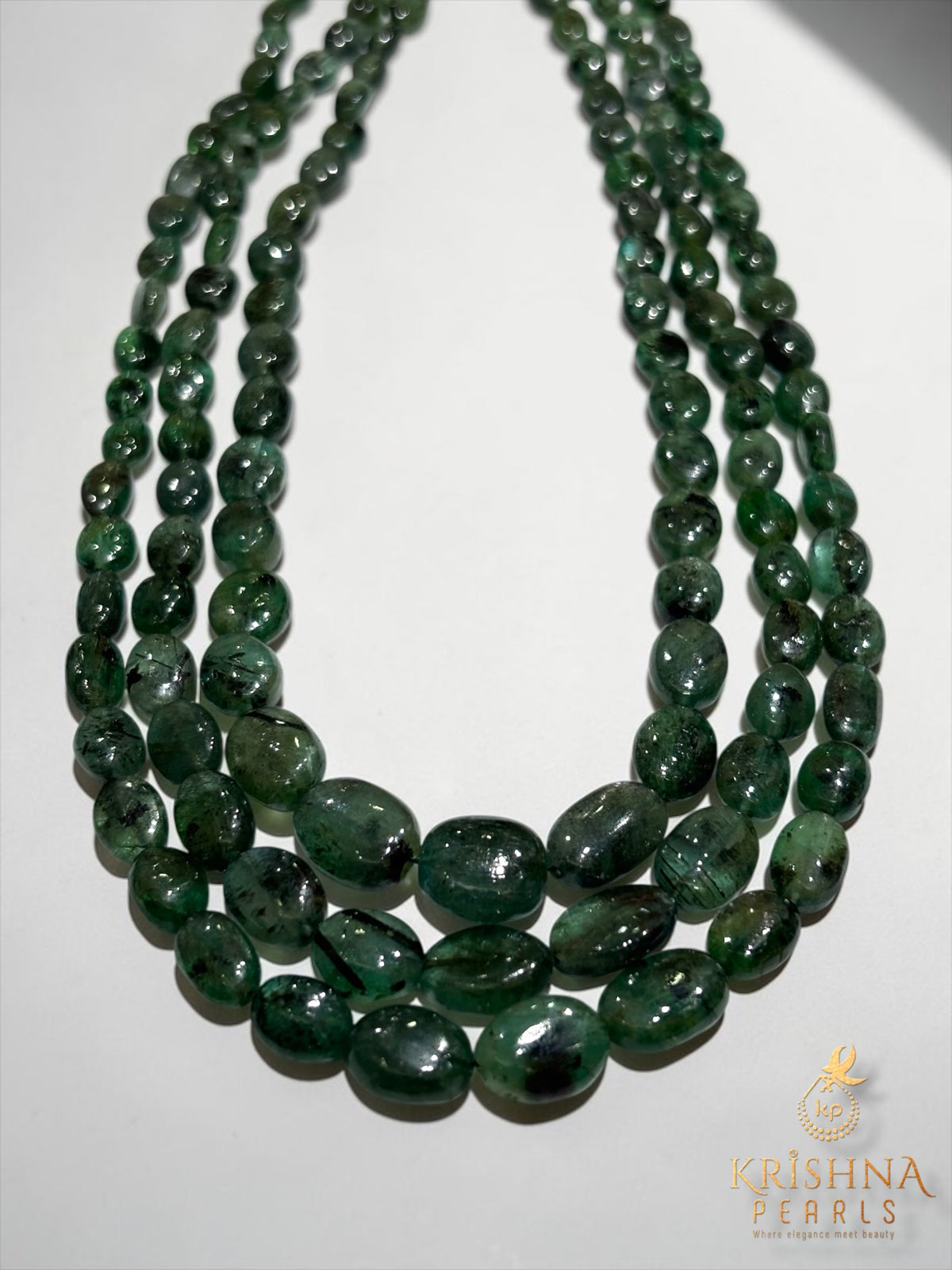 Dark Green Three Layers Natural Emeralds Necklace