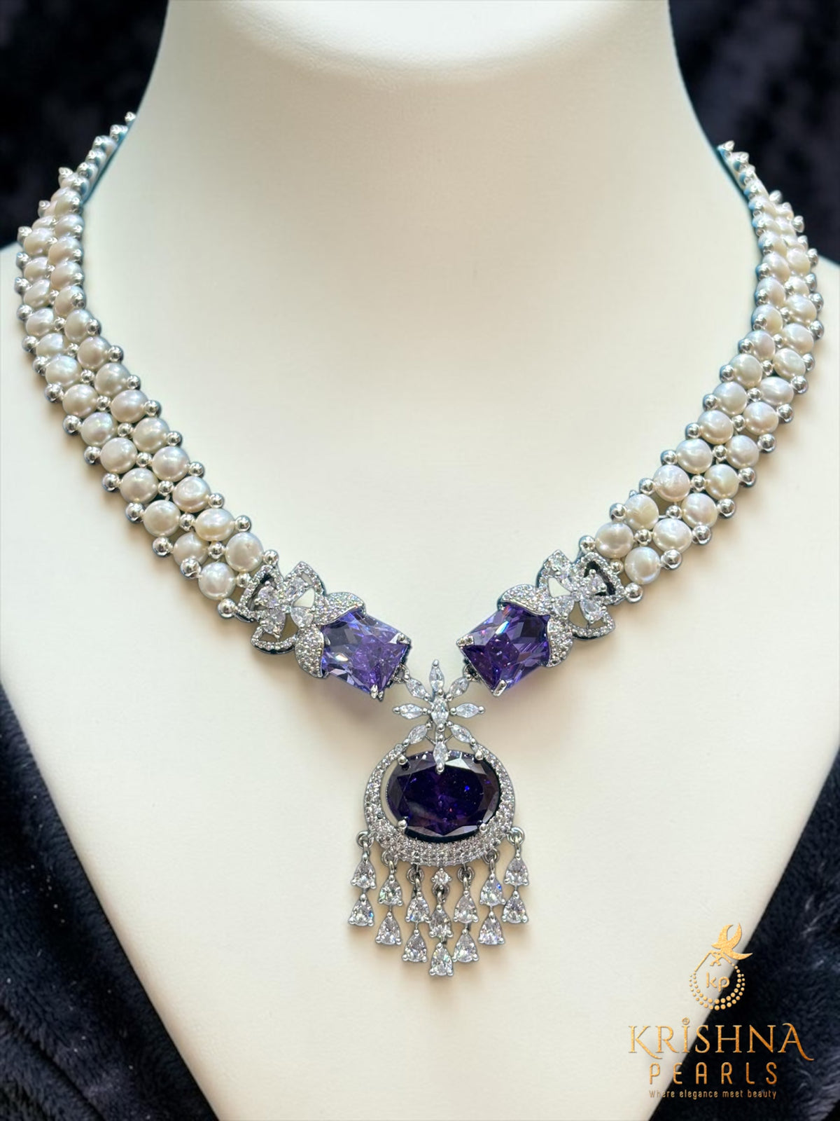 Royal Rose Quartz & Button Pearls Necklace Set