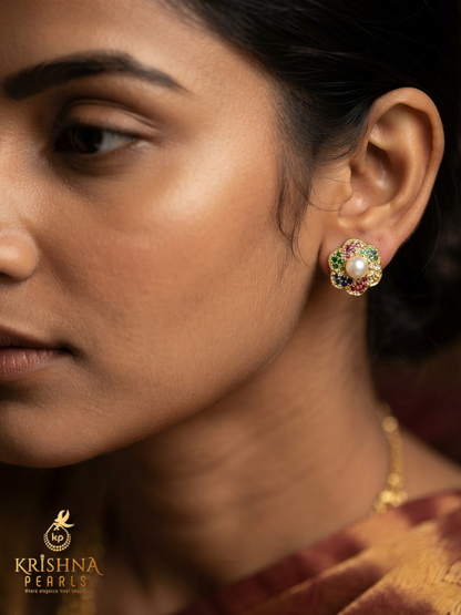 Navratna Stones & Pearl Studded Earrings