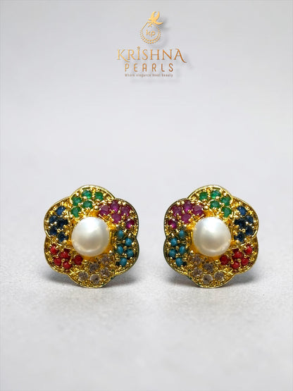 Navratna Stones & Pearl Studded Earrings