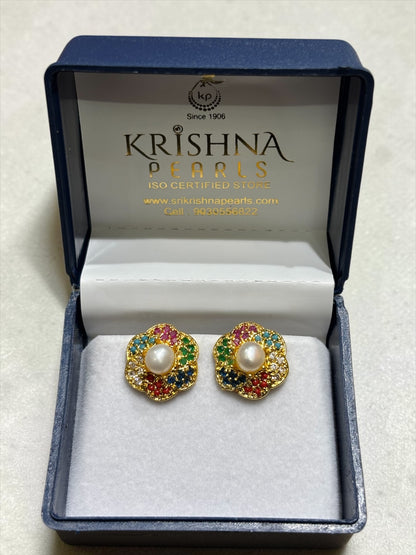 Navratna Stones & Pearl Studded Earrings