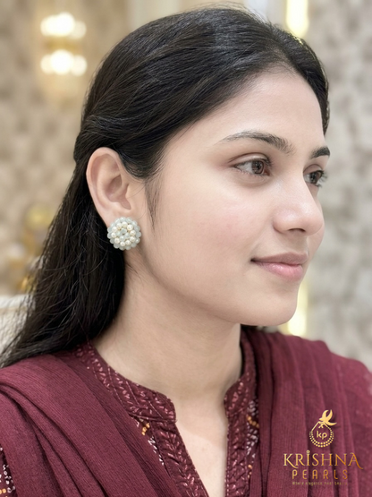 Beautiful Blue Quartz & Pearls Studded Earrings
