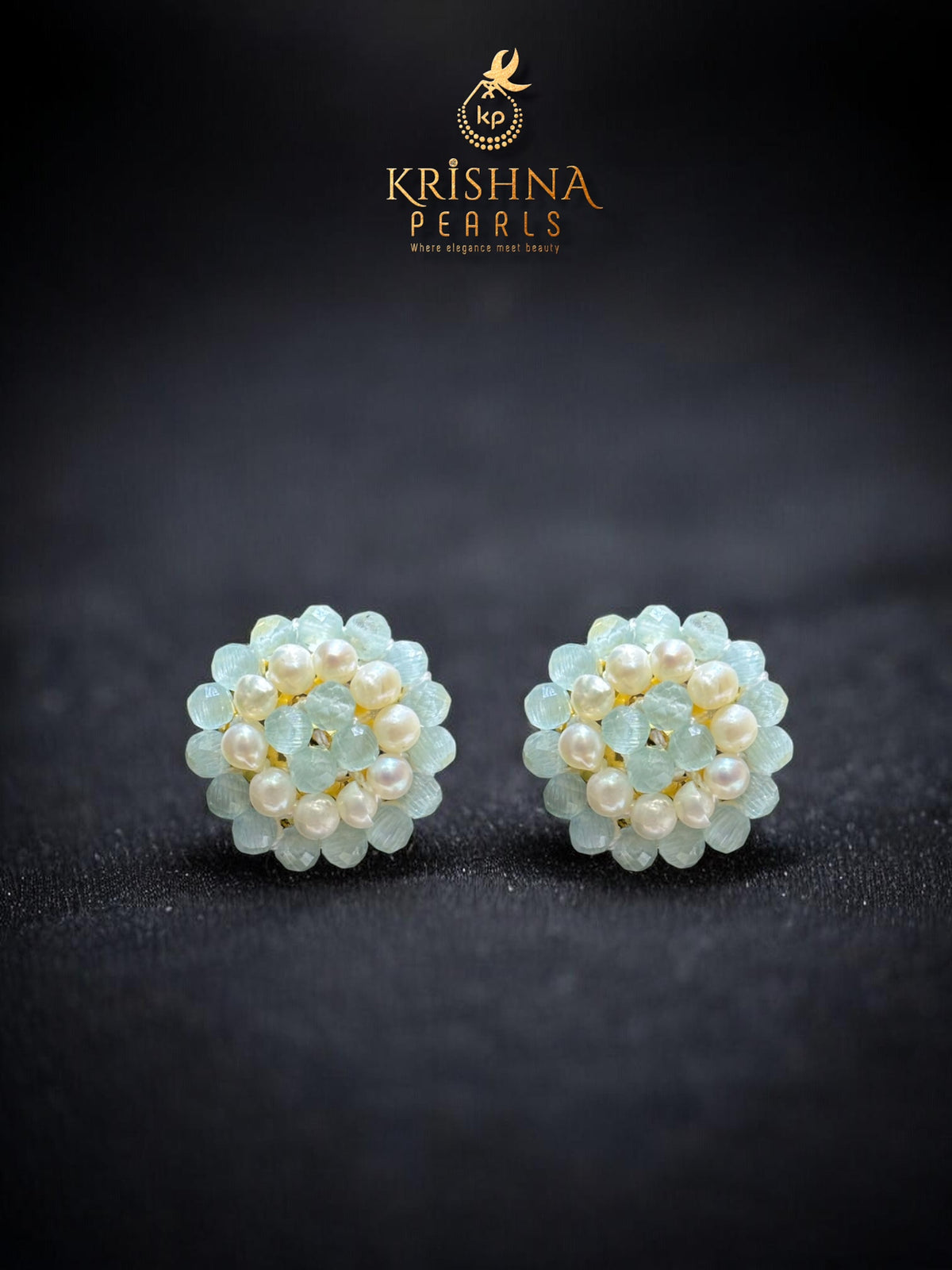 Beautiful Blue Quartz & Pearls Studded Earrings