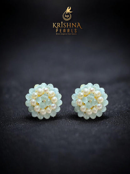 Beautiful Blue Quartz & Pearls Studded Earrings