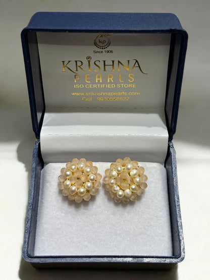 Beautiful Rose Quartz & Pearls Studded Earrings