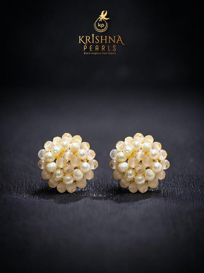 Beautiful Rose Quartz & Pearls Studded Earrings