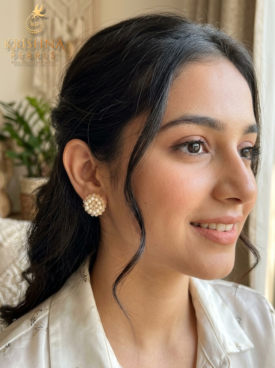 Beautiful Rose Quartz & Pearls Studded Earrings