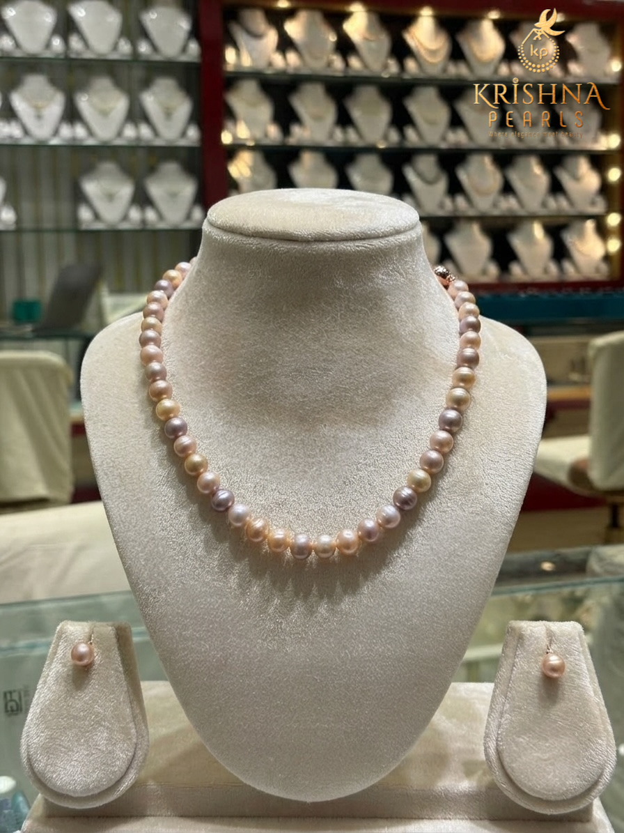 Premium Baroque Pearls Multi Shades 9-10 MM Necklace Set