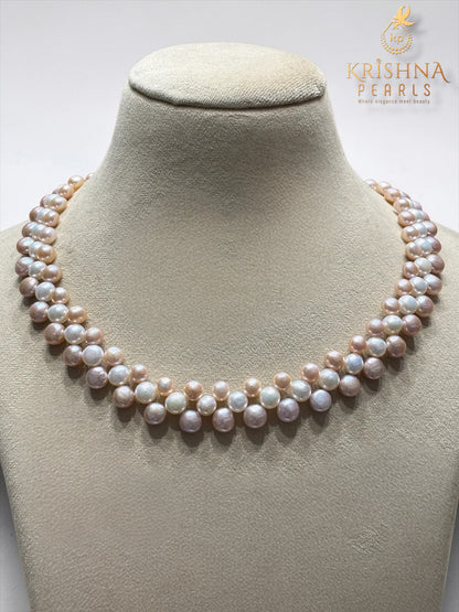 Classy Peach Pink, Lavender & White Pearls Necklace Set