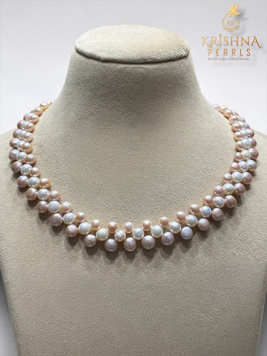 Classy Peach Pink, Lavender & White Pearls Necklace Set