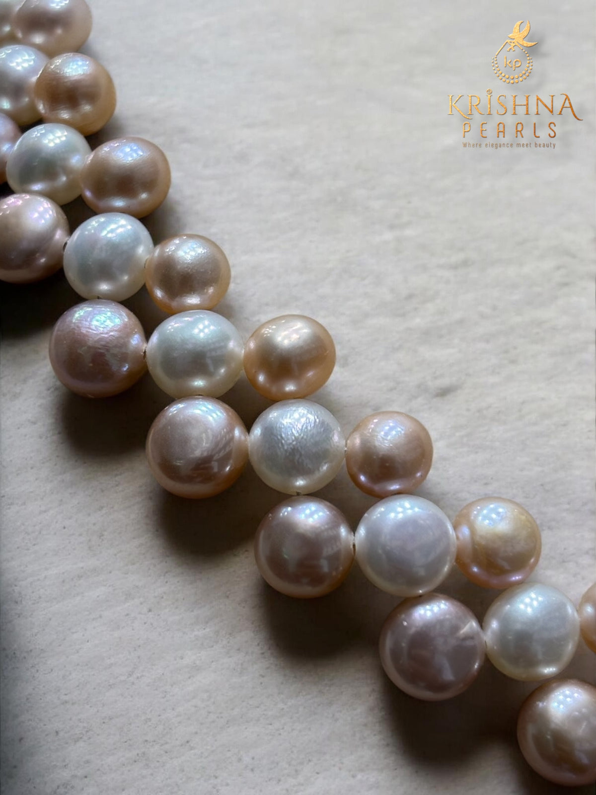 Classy Peach Pink, Lavender & White Pearls Necklace Set