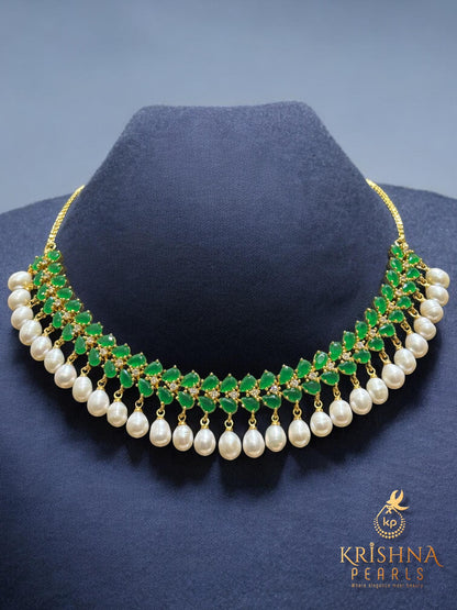 Designer Ruby & Zircon Studded Pearl Necklace Set