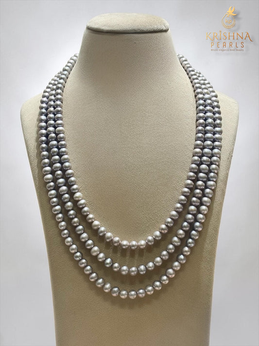 Aesthetic Grey Shade Pearls Three Strands Set