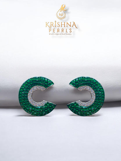 92.5 Silver Emerald Studded Pearls Double Layer Necklace Set
