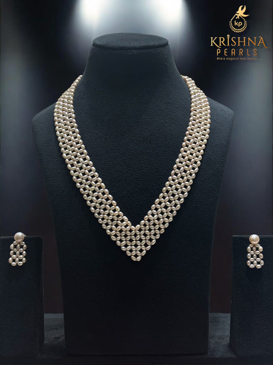 Premium Pink Rice Pearls Jali Work Necklace Set
