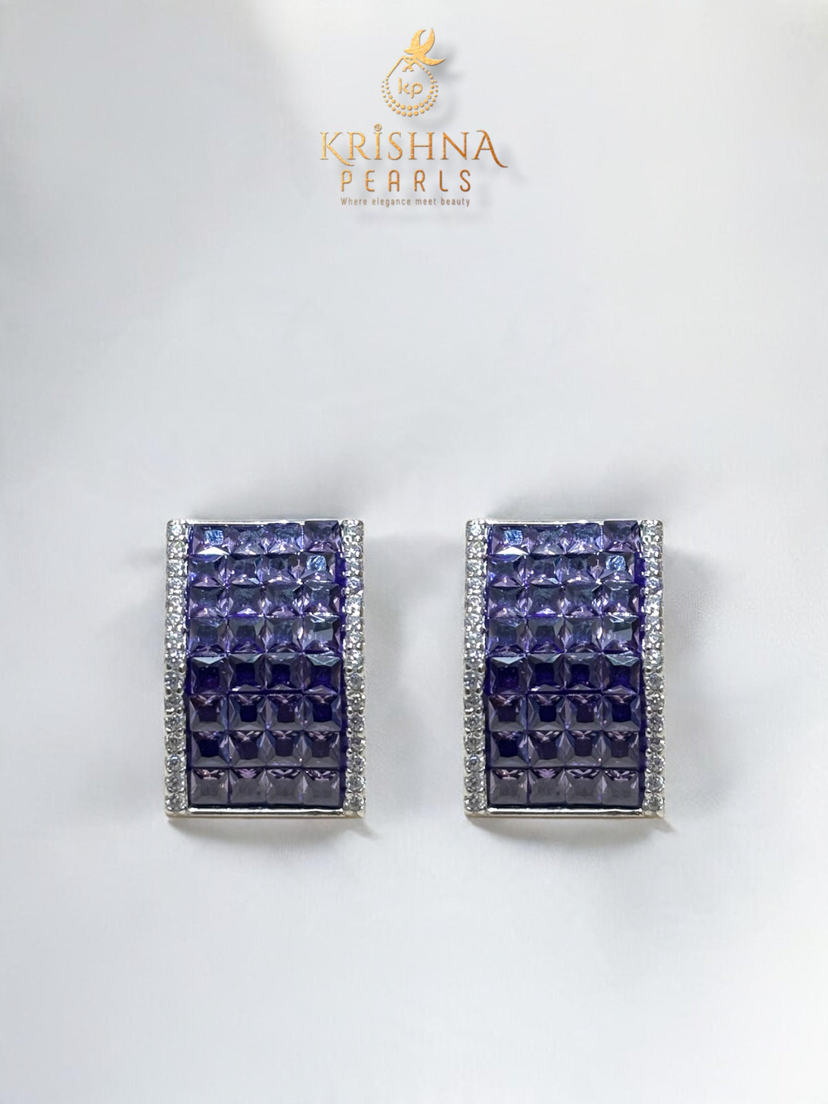 92.5 Silver cubic Amethyst Studded Double Layer necklace Set