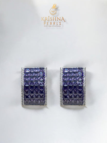 92.5 Silver cubic Amethyst Studded Double Layer necklace Set