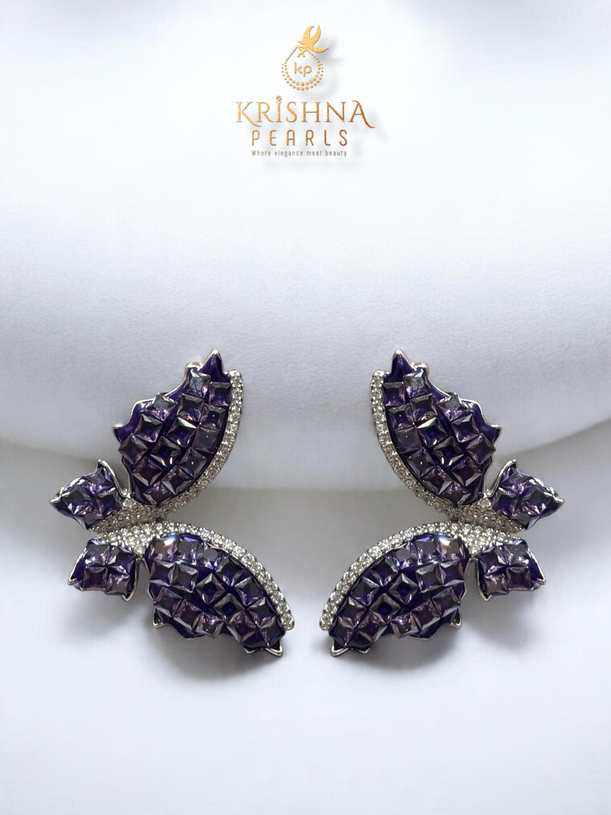 92.5 Silver Amethyst Butterfly Duet With Pearls Necklace Set