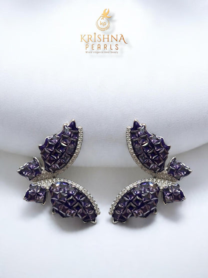 92.5 Silver Amethyst Butterfly Duet With Pearls Necklace Set