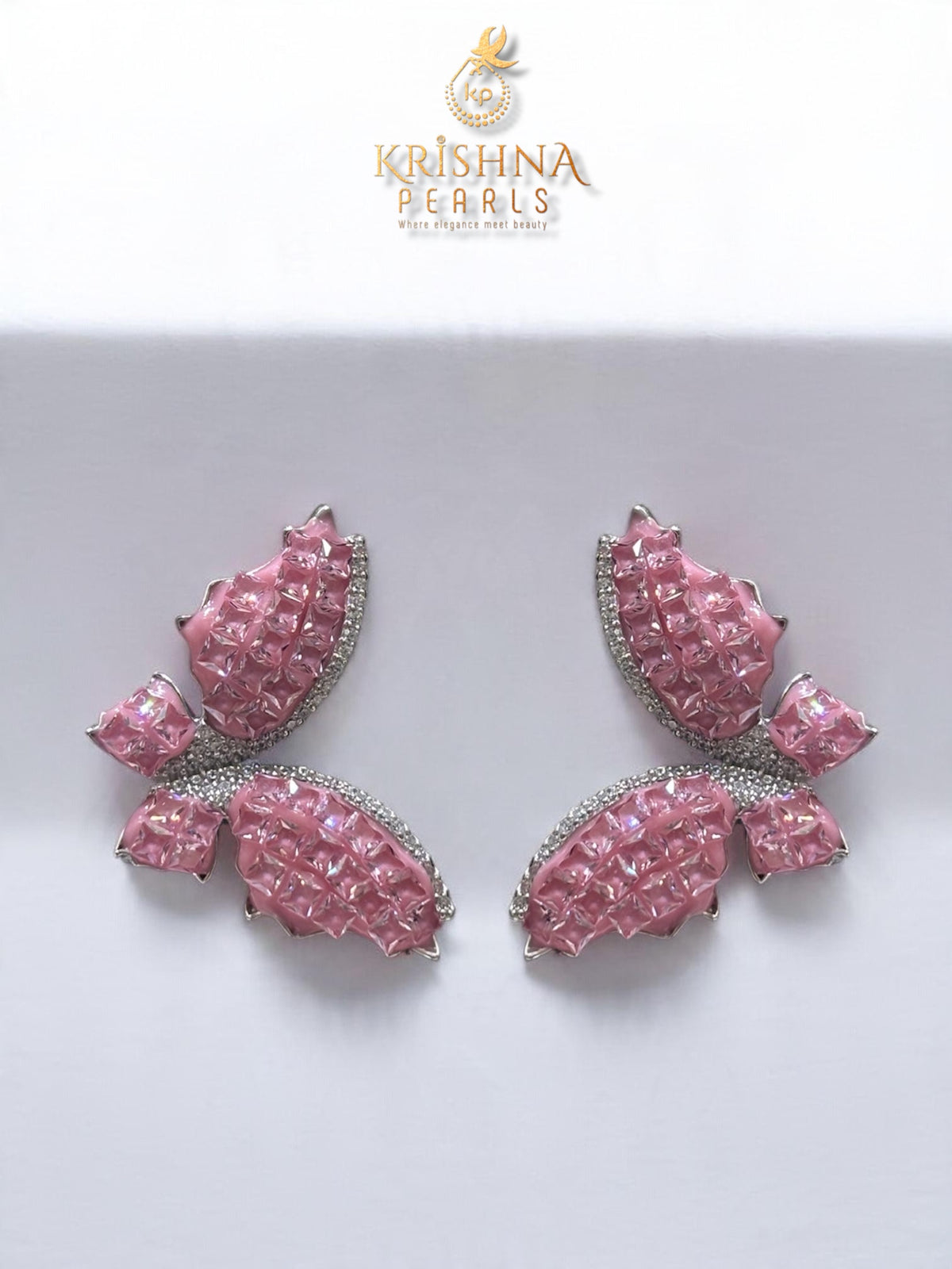 92.5 Pure Silver Butterfly Rose Quartz Studded Necklace Set - Invisible Throngs Jewellery