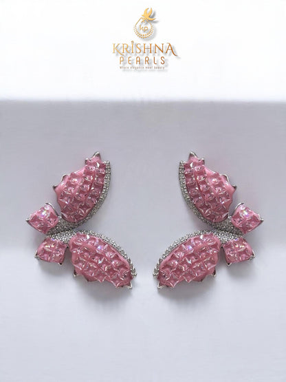 92.5 Pure Silver Butterfly Rose Quartz Studded Necklace Set - Invisible Throngs Jewellery