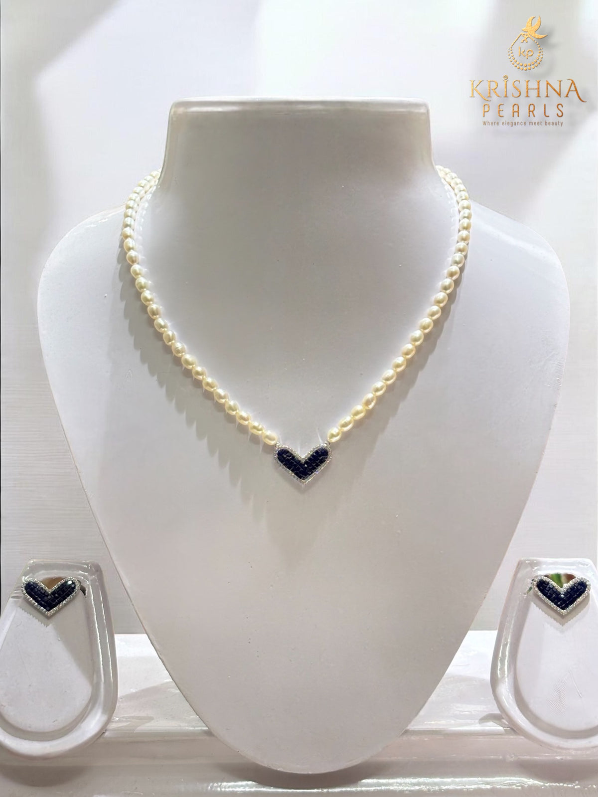 92.5 Pure Silver Cubic Blue Sapphire Studded With Pearls Necklace Set - Invisible Throngs Jewellery
