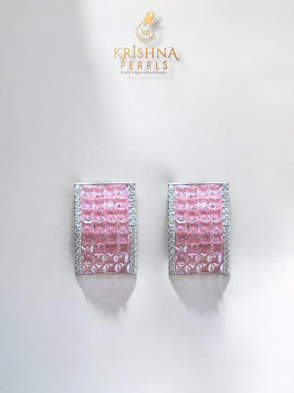 92.5 Silver Rose Quartz Studded Round Pearls Necklace Set