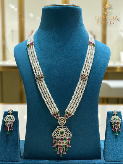 Elegant Emeralds Studded Three Layers Pearls Rani Haar Set