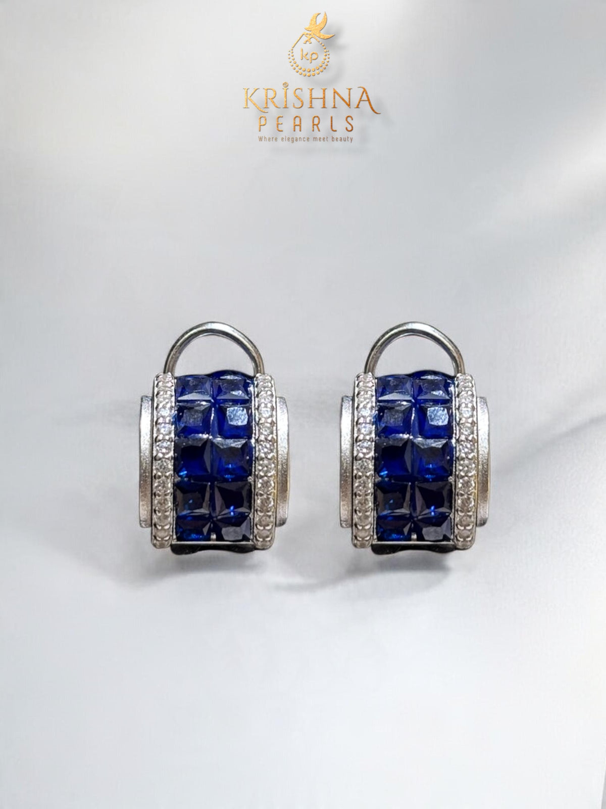 92.5 Silver Blue Sapphire Studded Round Pearls Necklace - Detachable Pendant