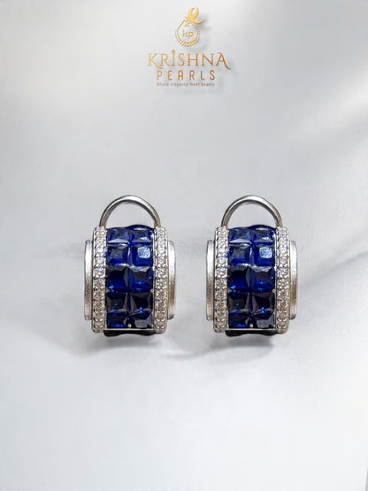 92.5 Silver Blue Sapphire Studded Round Pearls Necklace - Detachable Pendant
