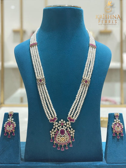 Royal Ruby Studded Four Layers Pearls Rani Haar Necklace Set