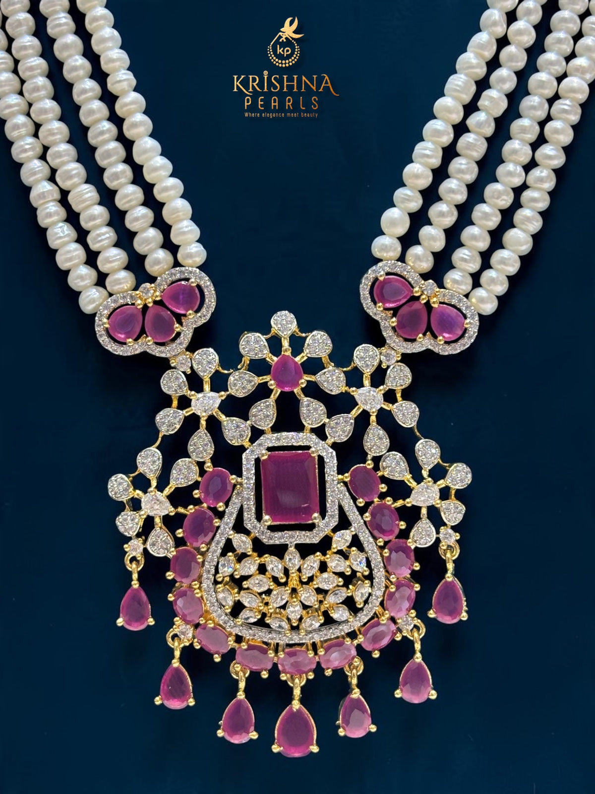 Royal Ruby Studded Four Layers Pearls Rani Haar Necklace Set