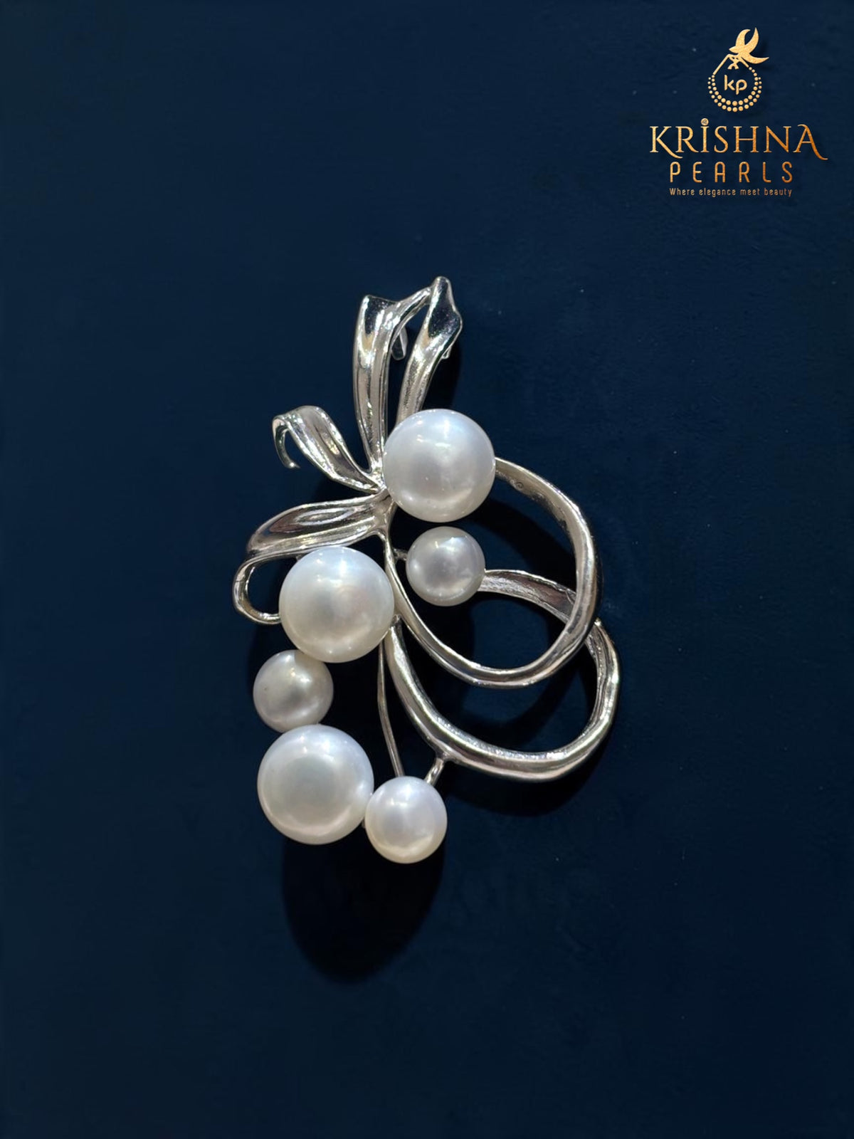 92.5 Silver Flora Pearl Swirl Studded Side Brooch