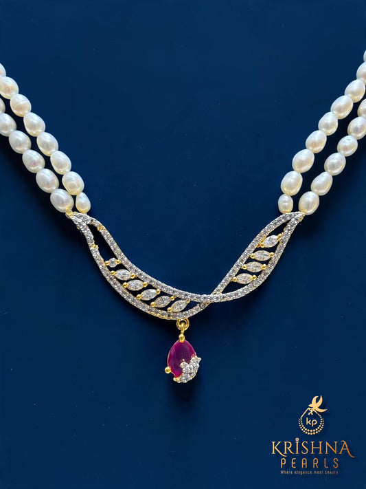 Classy DropCut Ruby Studded Pearls Necklace Set