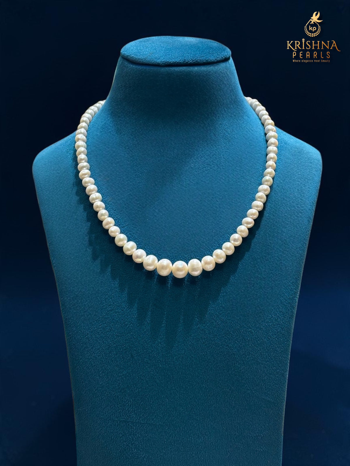 Classy White Round Pearl Gradation 7-11 mm Necklace