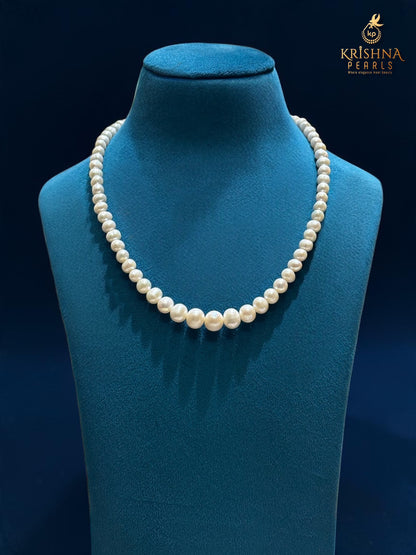 Classy White Round Pearl Gradation 7-11 mm Necklace