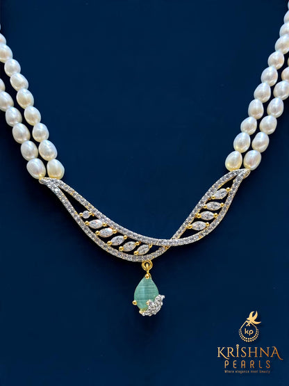 Classy DropCut Ruby Studded Pearls Necklace Set