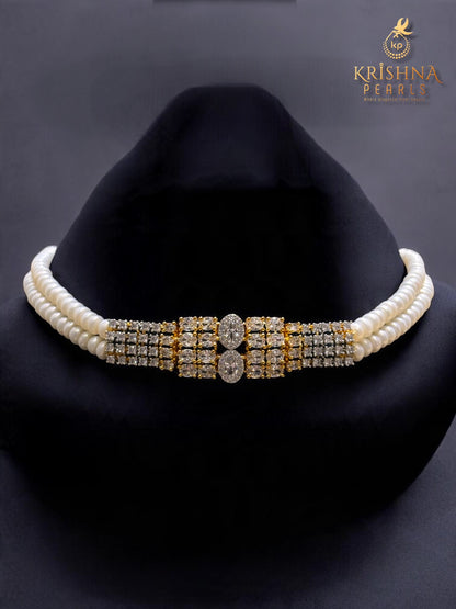 Adorable Diamonds Studded Double Layers Pearls Choker Set