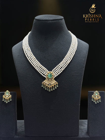 Authentic Pearls Five Layers Mint Blue Quartz Studded Necklace Set
