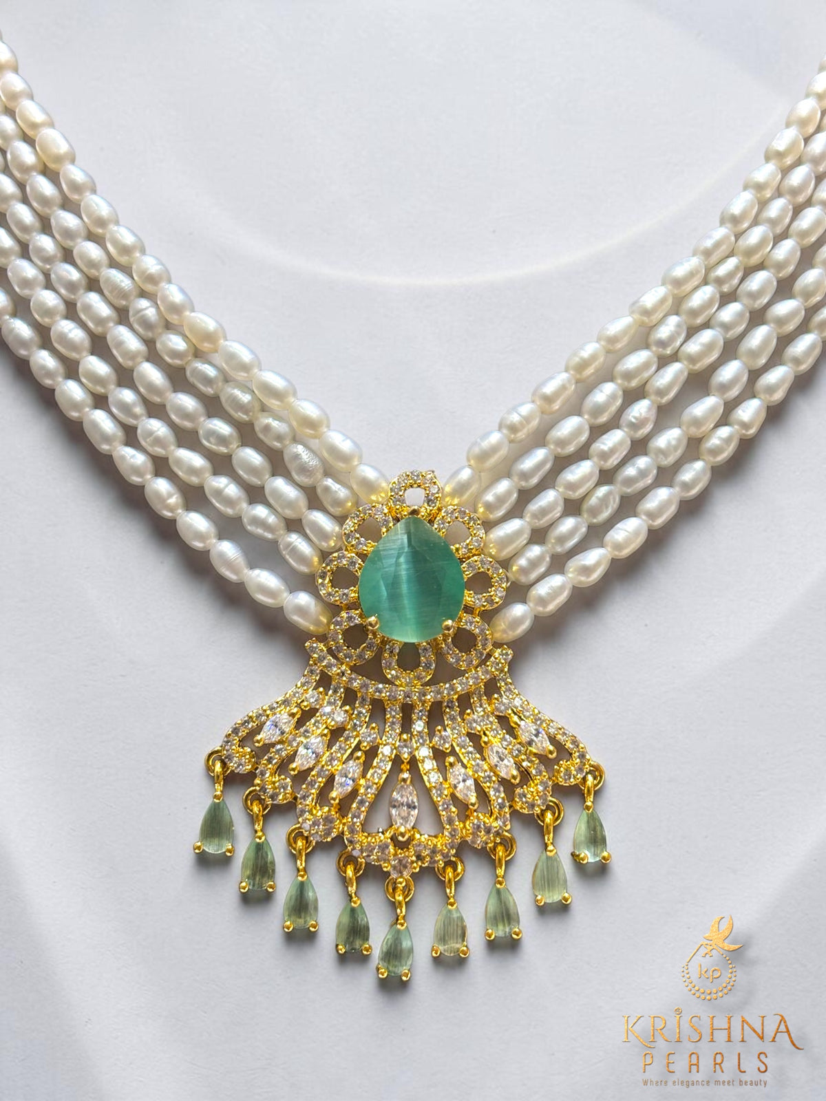 Authentic Pearls Five Layers Mint Blue Quartz Studded Necklace Set